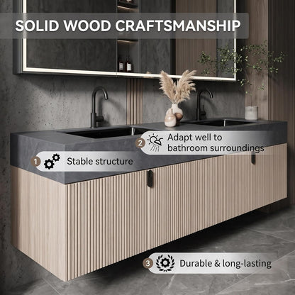 52''-110'' Modern Bathroom Vanity with Double Sink Includes Open Shelf Storage
