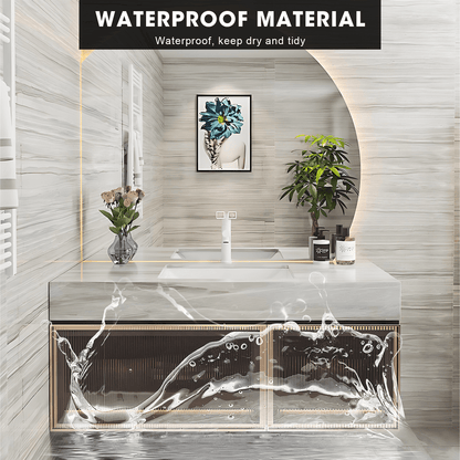 36"- 48" Wall Mounted Bathroom Vanity with Single Sink and Round Smart LED Mirror