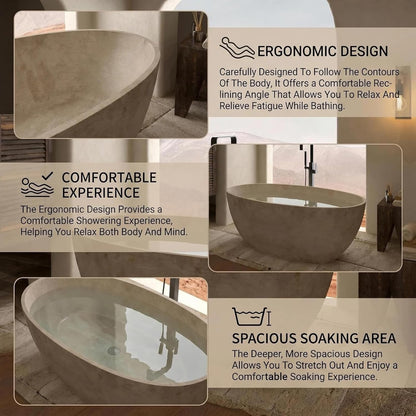 59''-67'' Freestanding Bathtubs with Natural Beige Finish & Oval Silhouette