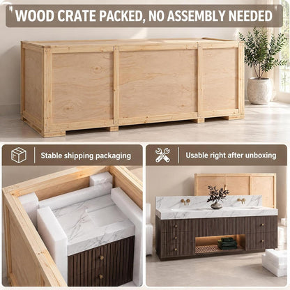 52''-110'' Bathroom Vanity with Double Sink Includes Drawers & Open Shelf