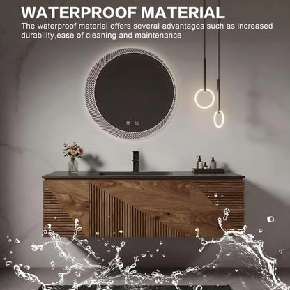 44” - 64” Unique Luxury Bathroom Vanity Includes Horizontal Stripe Wood Cabinet