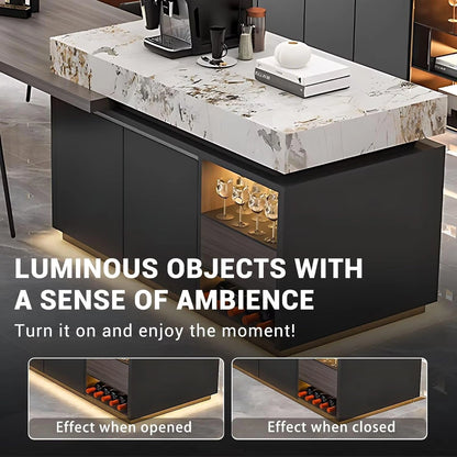 87” - 98” Kitchen Island with Atmosphere Light and Modern Design (No Chair)
