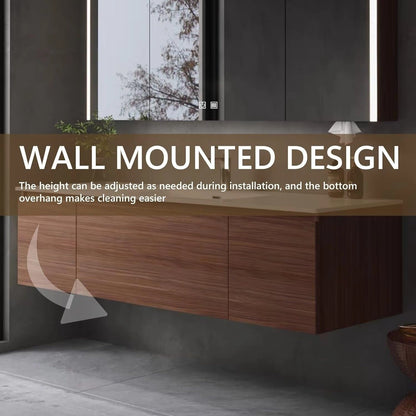 56” - 68” Modern Log Bathroom Vanity Includes Wood Grain Cabinets