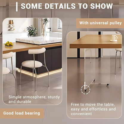 86” - 102” Minimalist Kitchen Island Includes T-Shaped Transparent Table Legs (No Chair)