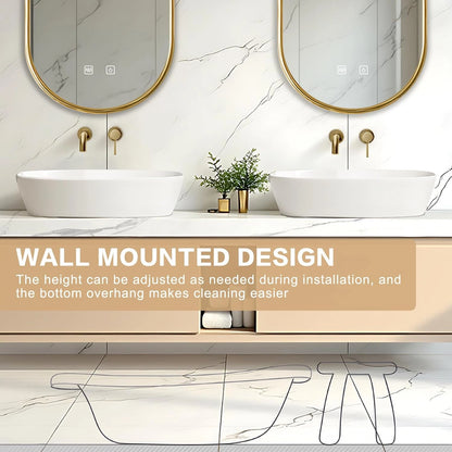 60” - 78” Minimalist Practical Bathroom Vanity Includes Beige Cabinet & Irregular Mirrors