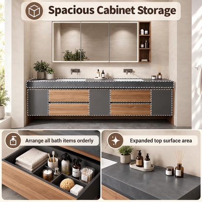 52‘’-110‘’ Floating Bathroom Vanity Sinks Set Includes Color-Blocked Cabinet Design