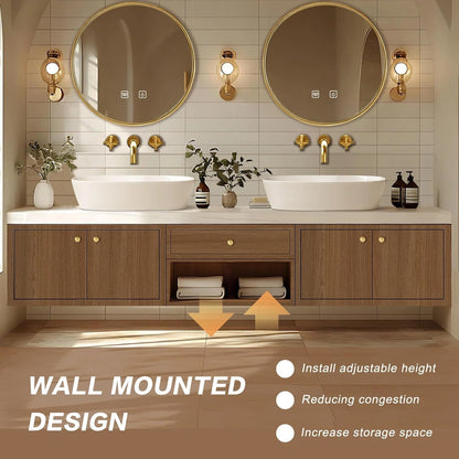 60” - 96” Brown Bathroom Vanity with Well-Organized Storage Space