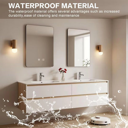 60” - 84” Modern Minimalist Bathroom Vanity Includes Ceramic Seamless Sink