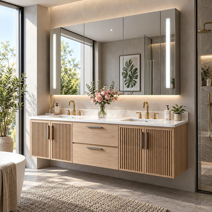 52''-110'' Double Sink Bathroom Vanity Inlcudes Fluted Cabinet,Roomy Storage