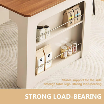 Simple Beige Kitchen Island Includes Embedded Socket for 2-6 Person (No Chair)