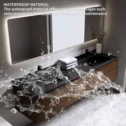 60” - 78” Minimalist Luxury Bathroom Vanity with Rock Slab Ceramic Basin