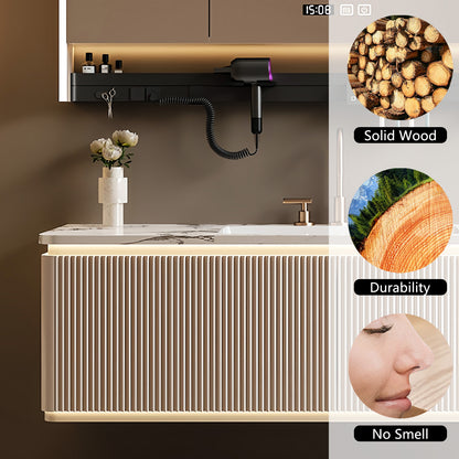 36"- 64" Wall Mounted Single Bathroom Vanity Set with Smart Led Mirror Cabinet and Ceramic Basin