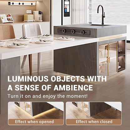 94” - 109” Unique White Kitchen Island Includes Metal Frame Visual Storage (No Chair)