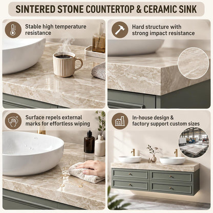 52''-110'' Wall-Mounted Bathroom Vanity with Double Sink Includes  Farmhouse Cabinet