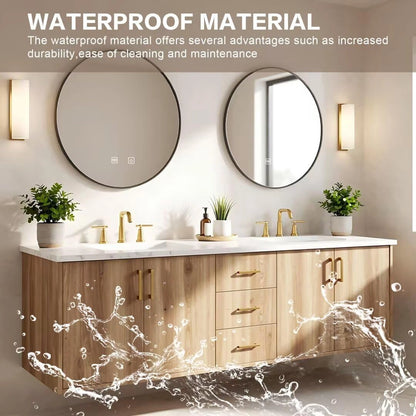 60” - 84” Cozy Country Bathroom Vanity with Round Smart Mirror & Exquisite Handle