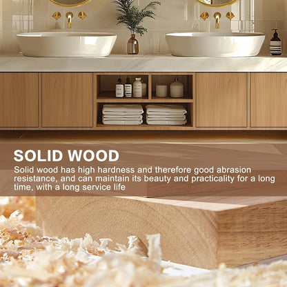 68” - 96” Solid Wood Modern Bathroom Vanity Includes Open Storage Rack