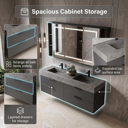 52''-110'' Simple Bathroom Vanity with Sinks Set Includes Matte Dark Grey Finish