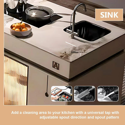 91” Modern Luxury Kitchen Island Includes Integrated Slate Sink for 2-8 Person (No Chair)