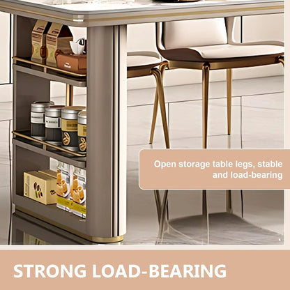 41” - 57” Beige Simple Kitchen Island Includes Ambient Light Strip (No Chair)