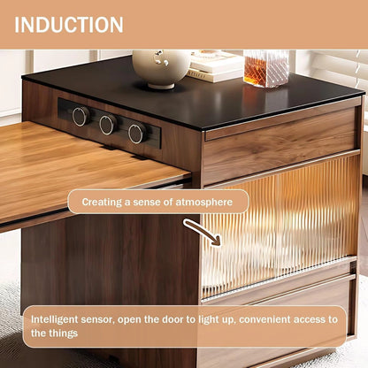65” - 81” Brown Log Kitchen Island Includes LED Ambient Light (No Chair)