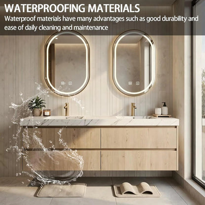 60” - 84” Floating Farmhouse Bathroom Vanity with Oval LED Anti-Fog Mirror