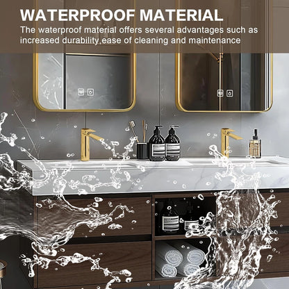 60” - 78” Brown Elegant Bathroom Vanity with Double Sinks Includes Symmetrical Drawer