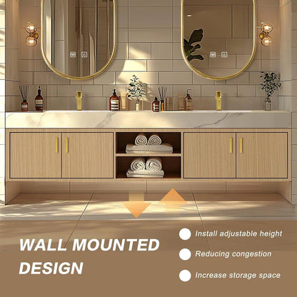 60” – 96” Log Country Floating Bathroom Vanity Includes Rock Slabs Countertop