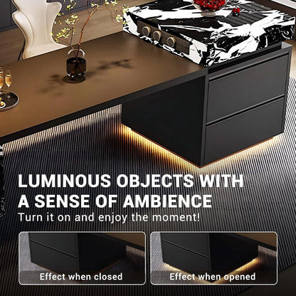 81” - 105” Modern Black Kitchen Island with Extendable Dining Table & LED Light (No Chair)