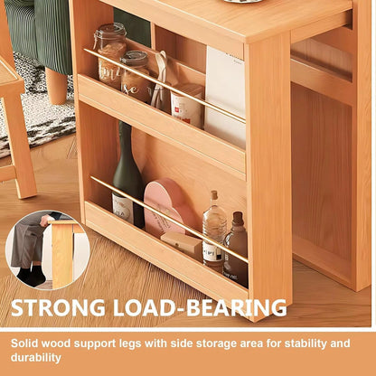 48” - 64” Log Minimalist Kitchen Island Includes Glass Sliding Door & Open Shelf (No Chair)