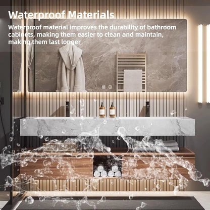 60” - 78” Modern Wood Bathroom Vanity with White Textured Rock Countertop