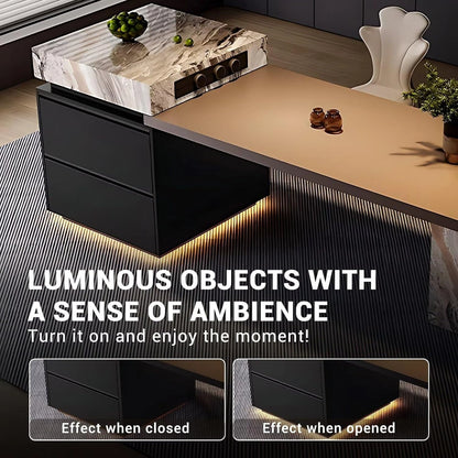 85” -101” Elegant Modern Kitchen Island Includes Color Blocked Pattern with Storage (No Chair)