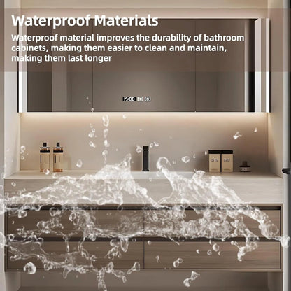 40” - 64” Modern Floating Bathroom Vanity Include Ceramic Basin & Defog Mirror Cabinet