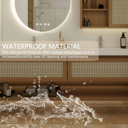 60” - 78” Japanese Simple Bathroom Vanity Includes Open Storage Rack & Hidden Handle