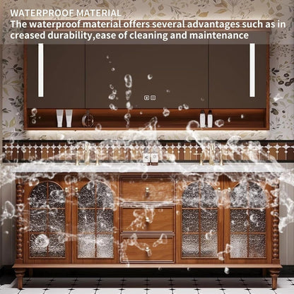 60” - 76” Retro Bathroom Vanity with Glass Door Design and Open Storage Rack