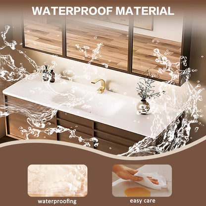 52"-68" Brown bath vanity with big smart mirror cabinet solid wood