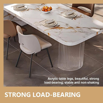 86” - 102” White Simple Kitchen Island Includes Unique Texture Design & Translucent Base (No Chair)