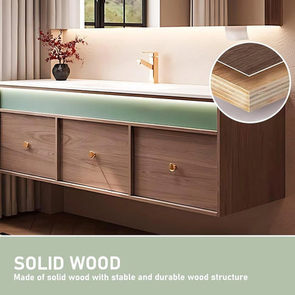52” - 64” Minimalist Wooden Bathroom Vanity  Includes Cabinet Light Strip