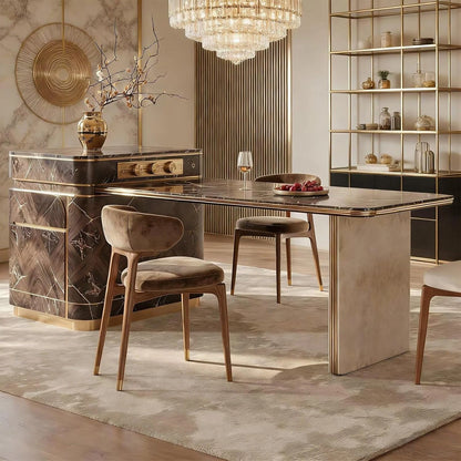 75” Luxury Modern Kitchen Island with Marble & Wood Material (No Chair)