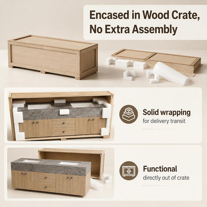 52‘’-110‘’ Modern Bathroom Vanity Sinks Set Includes Finish Sintered Stone Top