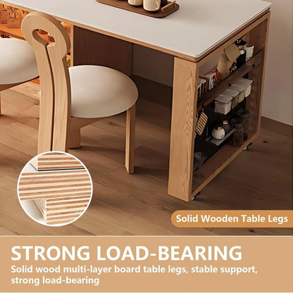 67” – 83” Simple Log Kitchen Island with Extendable Dining Table