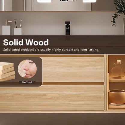 40"- 64" Single Basin And Sink Solid Wood Cabinet With LED Mirror Cabinet