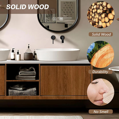 60” - 78” Wood Grain Bathroom Vanity with Open Storage Space