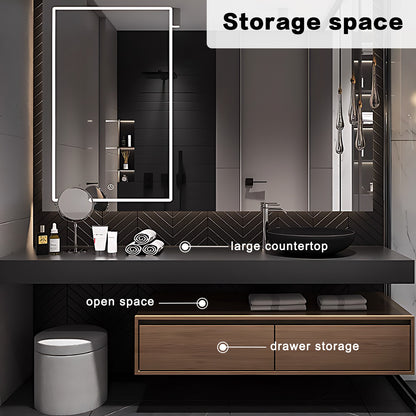 52"- 78" Wall Mounted Black Single Basin and Sink Open Shelving With Intelligent Mirror