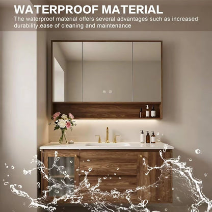 40” - 64” Floating Luxury Bathroom Vanity Includes Vertical Striped Glass