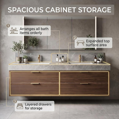 52''-110'' Simple Bathroom Vanity with Sinks Includes 4 Spacious Striped Drawers