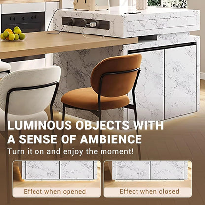 94” - 102” Modern Unique Kitchen Island with Storage Space and Wheels (No Chair)