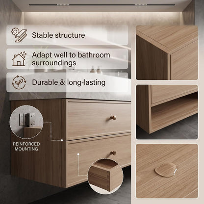 52''-110'' Retro Bathroom Vanity Sinks Set Includes 4 Spacious Wood-tone Drawers
