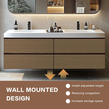 60” - 78” Fashion Simple Bathroom Vanity Includes Wood Grain Cabinet & Round Sink