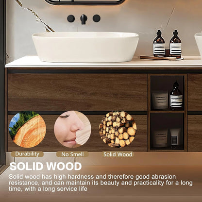 60” - 78” Elegant Log Bathroom Vanity with Hidden Handle & Irregular Smart Mirror