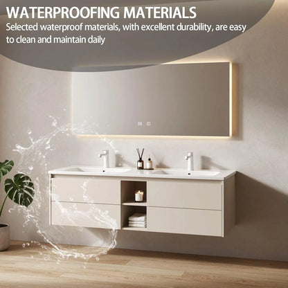 60” - 84” Floating Simple Bathroom Vanity with Double Sink & Storage Space